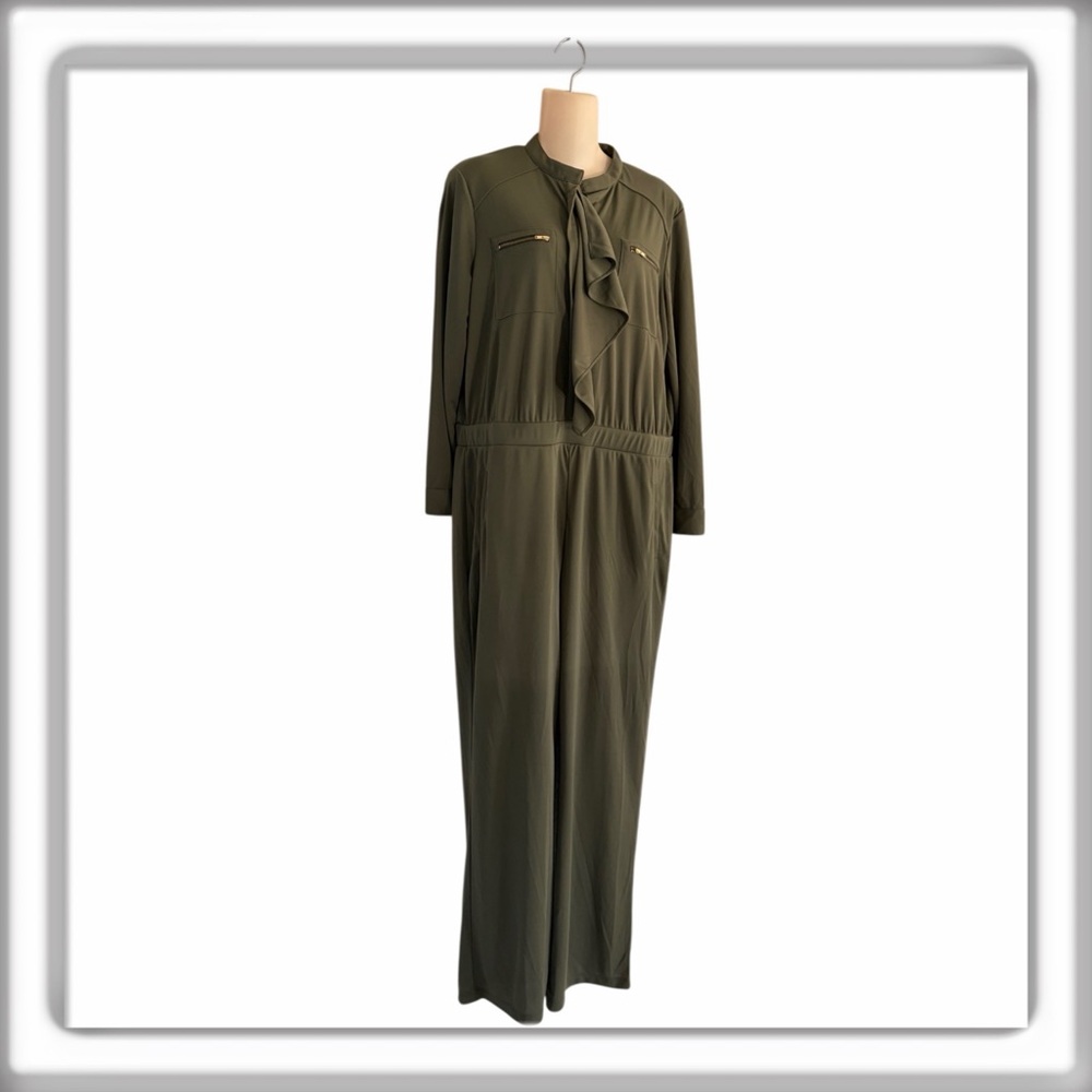 Chico's One Piece Ruffle Utility Jumpsuit Olive Green Chico’s 2 US Size Large 12